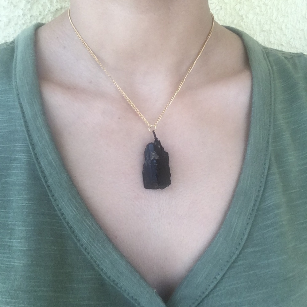 Black Tourmaline Gold Plated Necklace - Picture 3 of 8